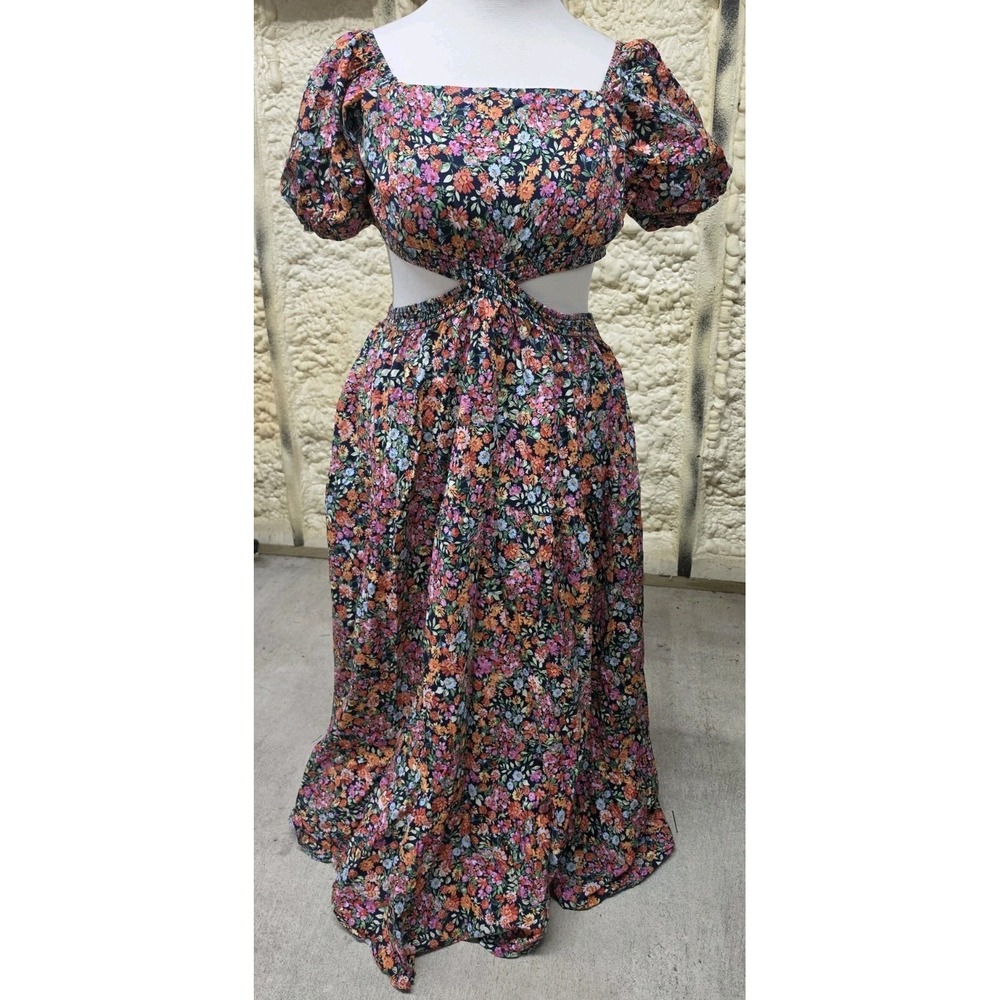 Arula Xquisite Floral Print Maxi Dress Cutout Puff Sleeve Size C 3X
